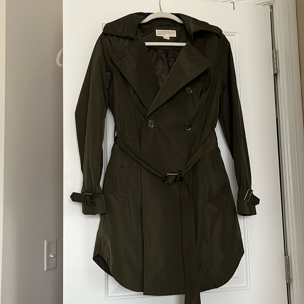 Michael Kors olive green hooded peacoat